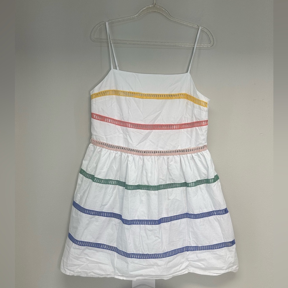 English Factory white dress with multicolor stripes size medium Easter tea party